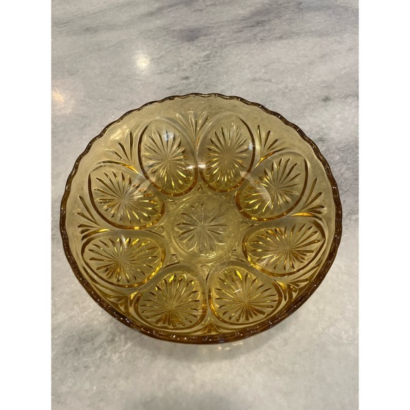 Vintage Amber Pressed Glass Star Pattern 8" Serving Bowl - Picture 3 of 3